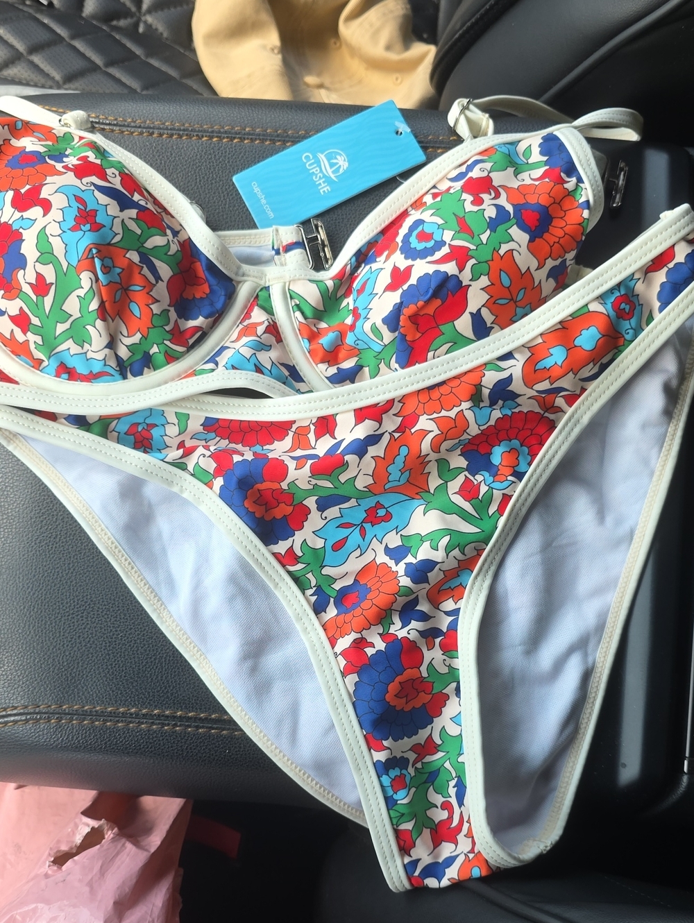 Cupshe White Floral Underwire Bikini Set with Multicolor Blooms